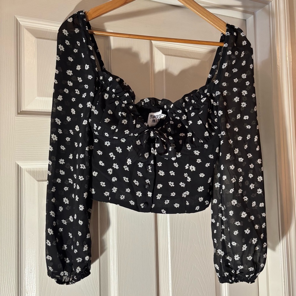 Princess Polly Long Sleeve Cropped Floral Shirt